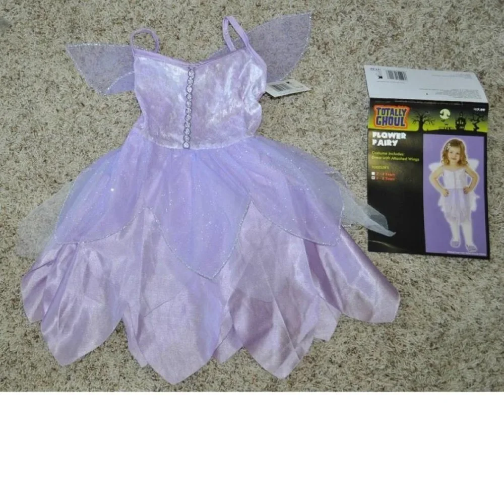 Flower Fairy Halloween Costume 4/6 Purple Sleeveless Dress with Wings Toddler